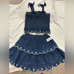 NWT Old Navy Dark Blue Smocked Crop Top and Skirt Set 5T